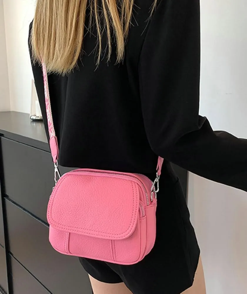 Rungion Womens Trendy Crossbody Purse Wide Strap Lightweight Shoulder Bag Small Vegan Leather Handbag Cute Daily Satchels