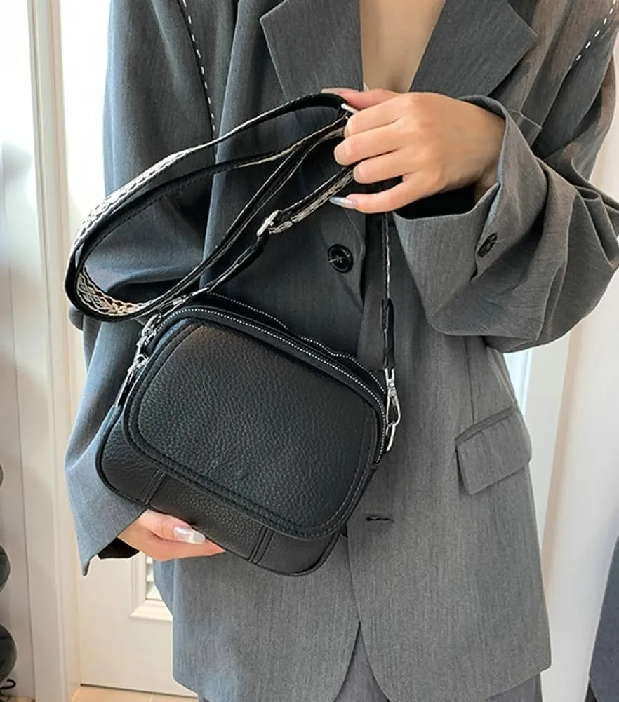 Rungion Womens Trendy Crossbody Purse Wide Strap Lightweight Shoulder Bag Small Vegan Leather Handbag Cute Daily Satchels