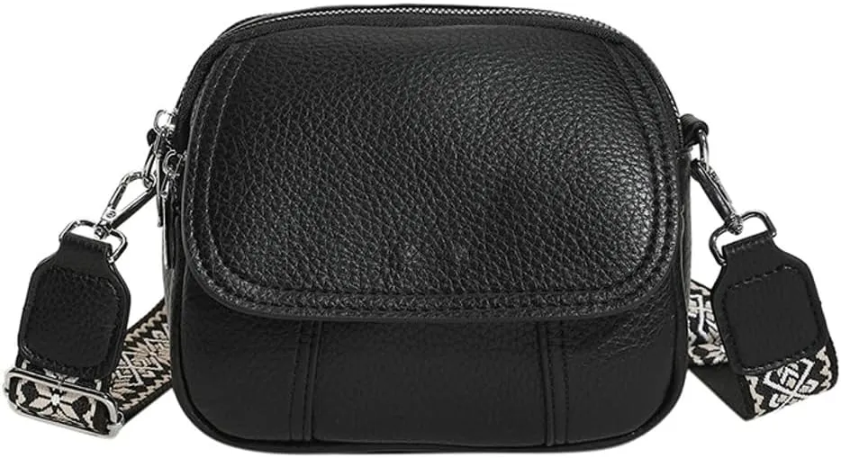 Rungion Womens Trendy Crossbody Purse Wide Strap Lightweight Shoulder Bag Small Vegan Leather Handbag Cute Daily Satchels
