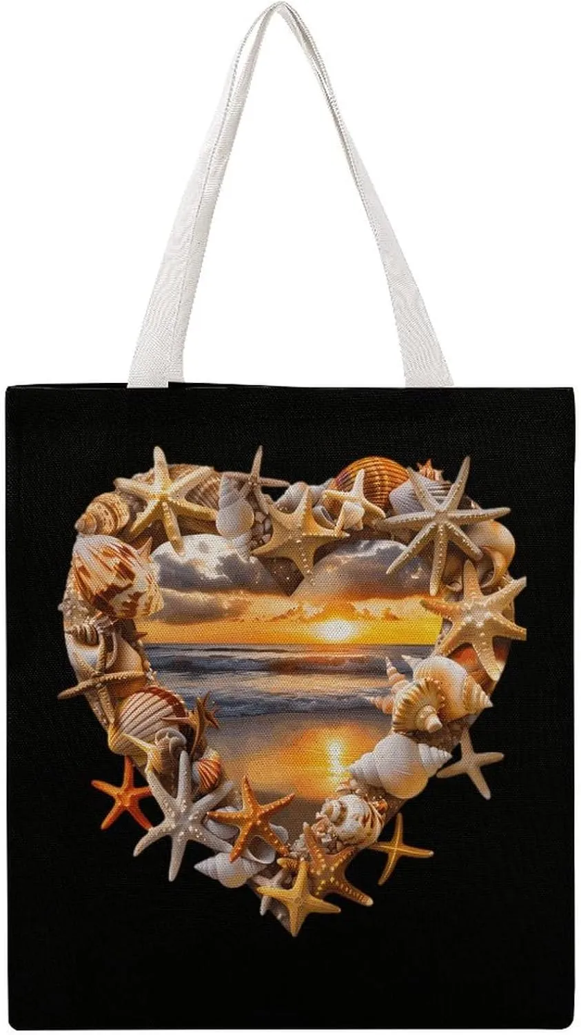 Shell Starfish Beach Canvas Tote Bag Casual Handbags Grocery Shopping Purses Work Bag for Women