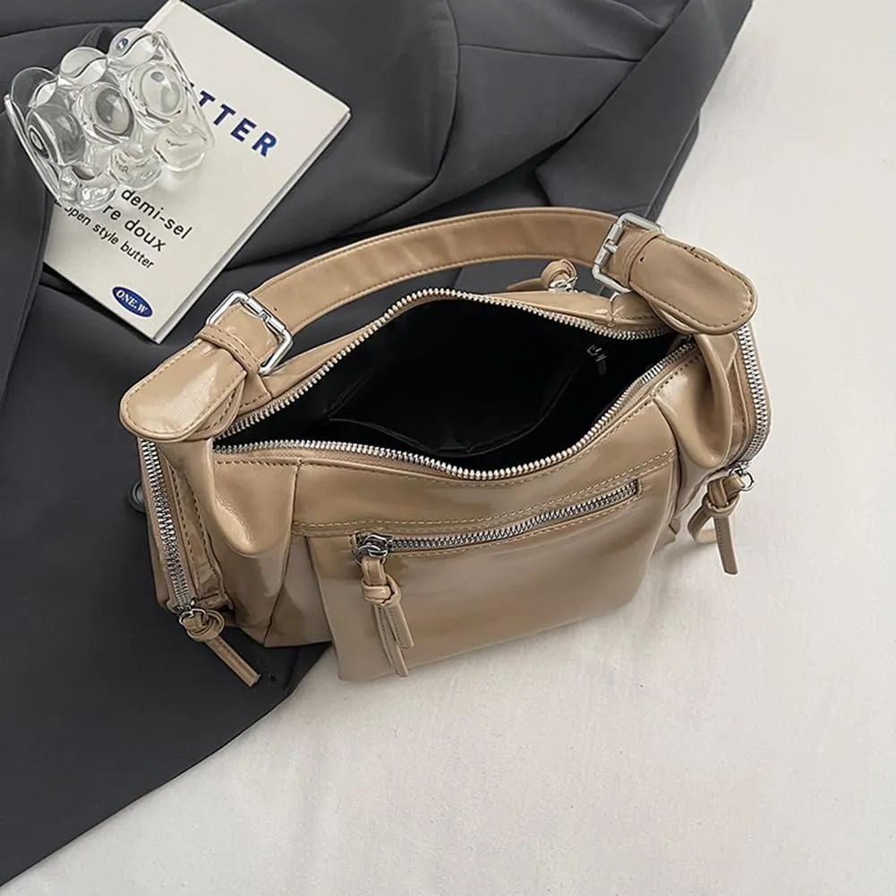 Shoulder Bag Soft PU Leather Underarm Bag Multi-Pocket Hobo Bag Trendy Tote Bag for Women Work Shopping Travel