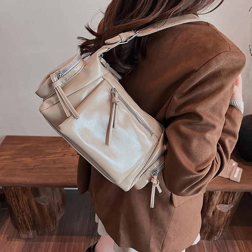 Shoulder Bag Soft PU Leather Underarm Bag Multi-Pocket Hobo Bag Trendy Tote Bag for Women Work Shopping Travel