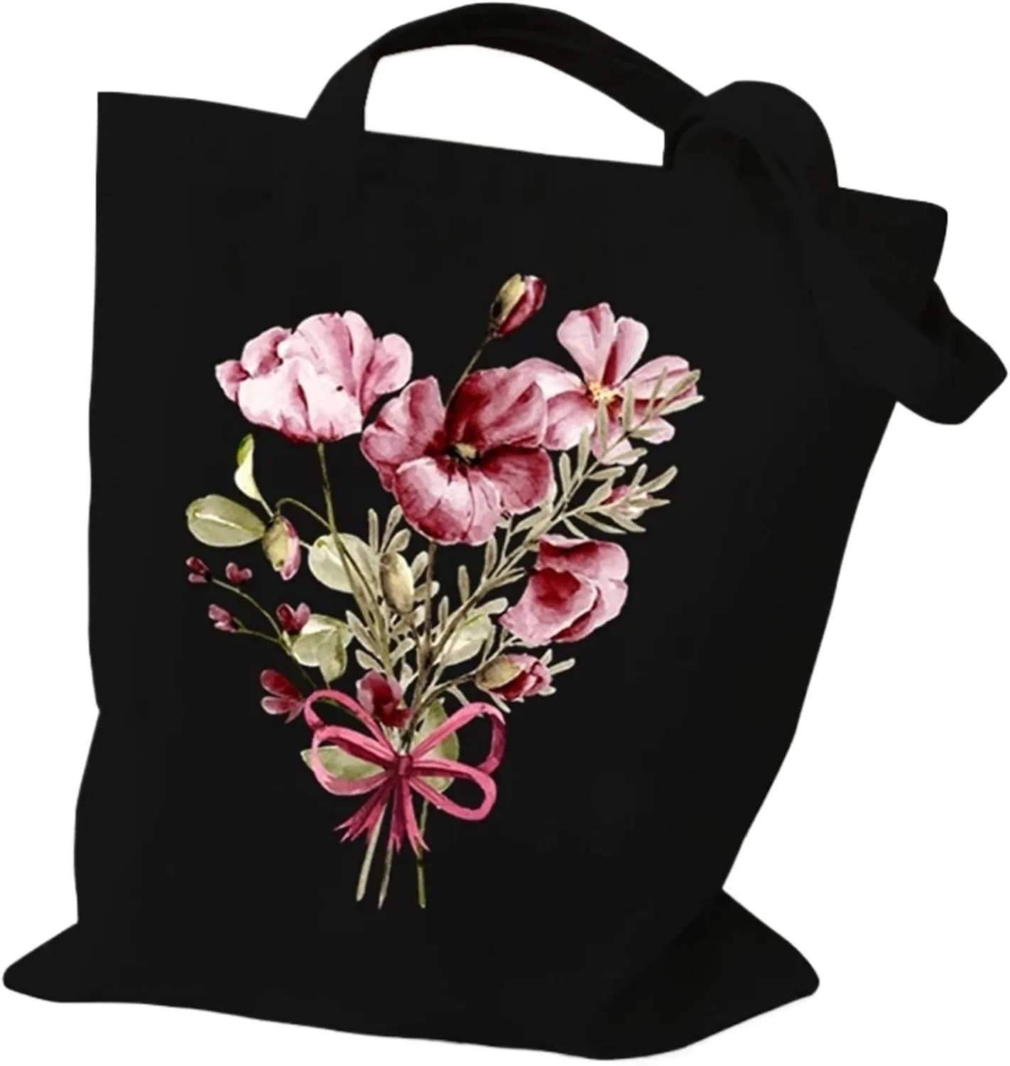 Shoulder Bag Wildflowers Canvas Tote Bag Women Daisy Rose Lavender Shopping Bag Student Plant Style Female Reusable