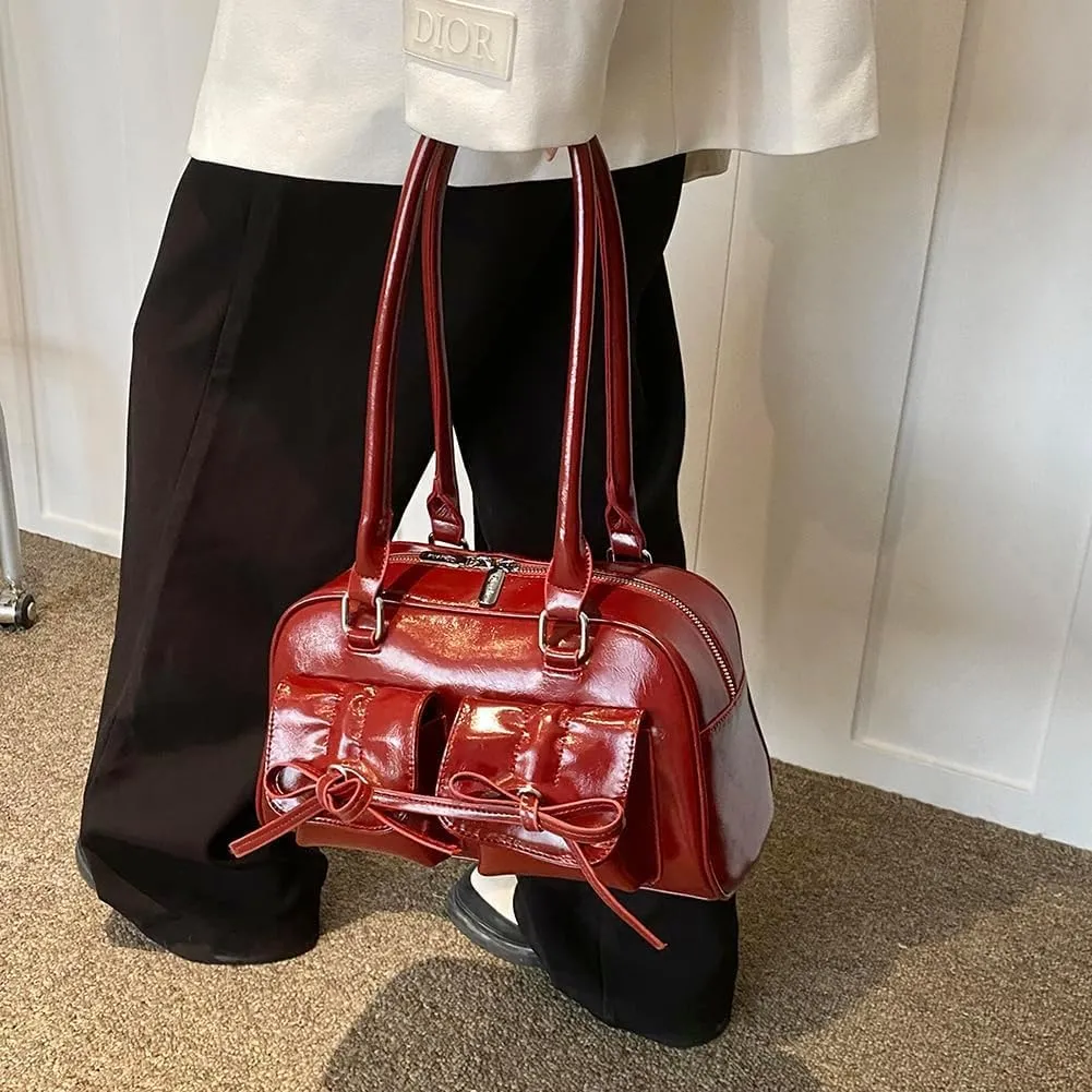 Shoulder Purse for Women Trendy PU Leather Bags Handbags Y2k Purse Hobo Bow Purse