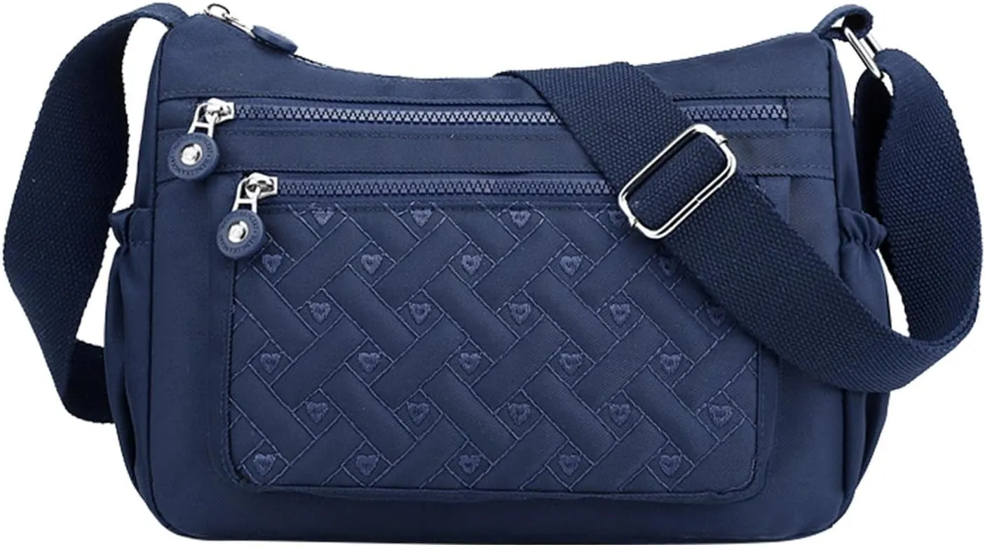 Single Shoulder Women's Bag New Nylon Embroidery Line Bag Canvas Lady's Body Cloth Bags Large Capacity (Blue, One Size)