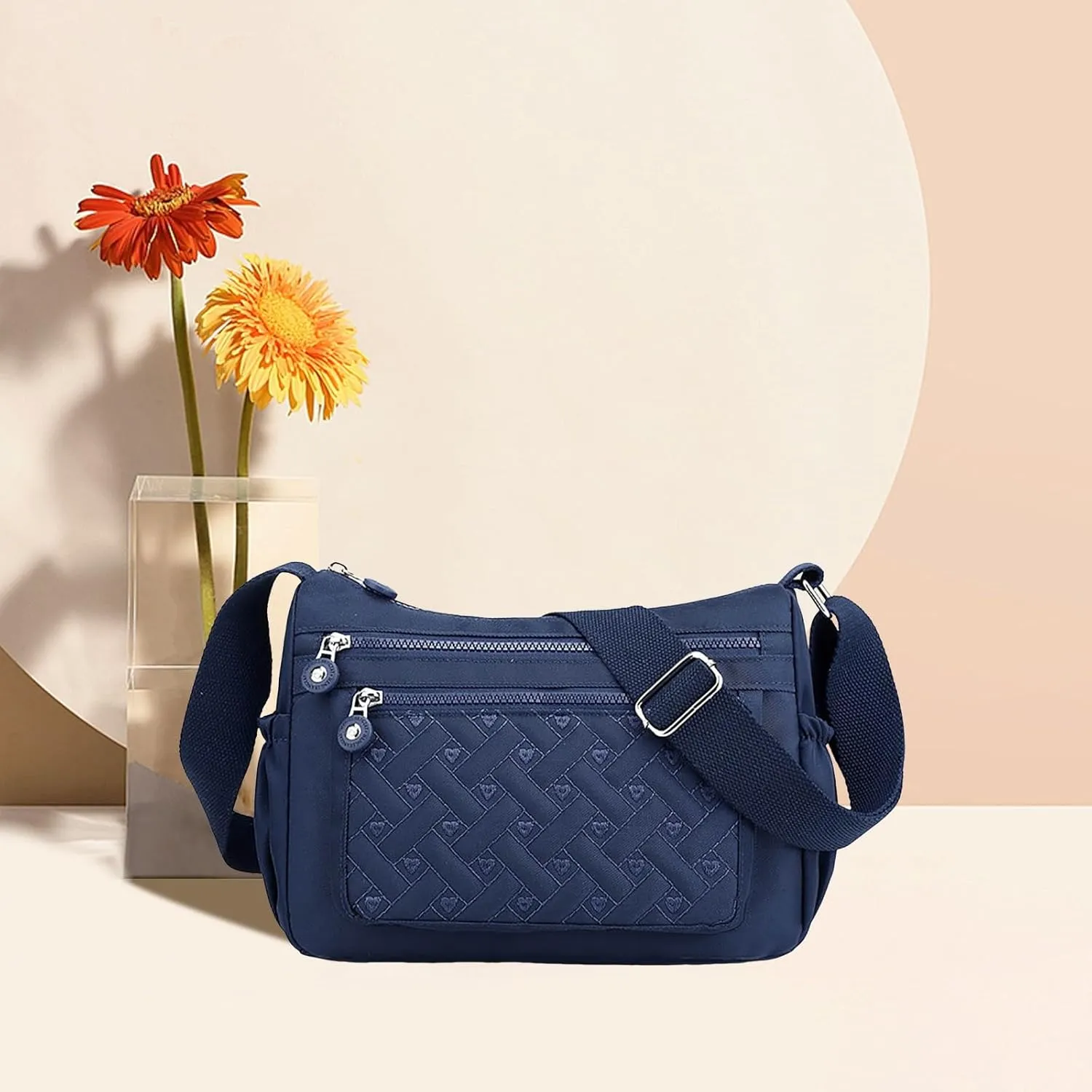 Single Shoulder Women's Bag New Nylon Embroidery Line Bag Canvas Lady's Body Cloth Bags Large Capacity (Blue, One Size)