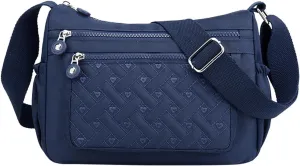 Single Shoulder Women's Bag New Nylon Embroidery Line Bag Canvas Lady's Body Cloth Bags Large Capacity (Blue, One Size)