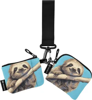 Sloth on The Branch Zip Around Wristlet Wallet for Women Portable Detachable Dual Pocket Keychain Wallet Wrist Wallet