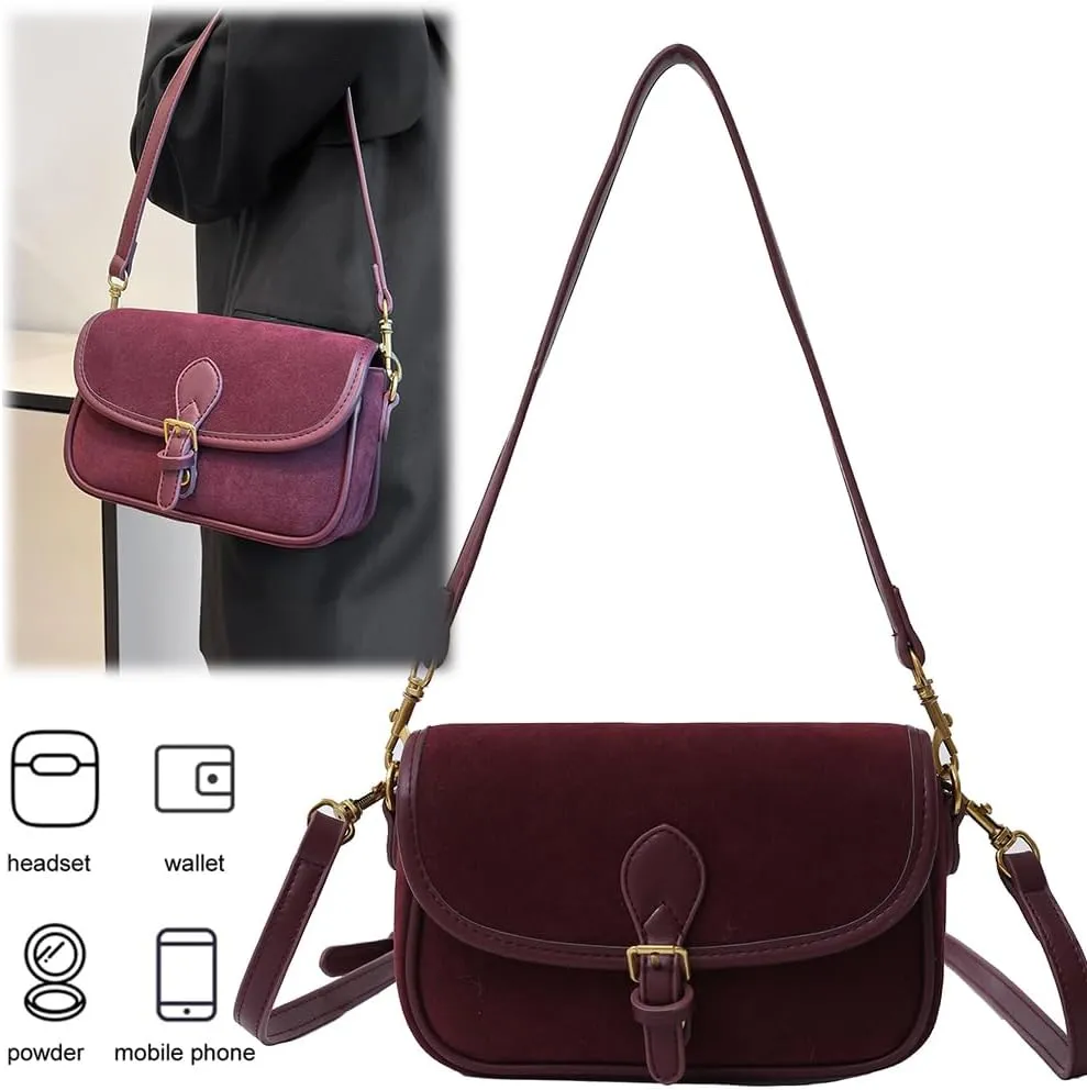 Small Crossbody Bag for Women Suede Bag Leather Suede Handbag Satchel Purse for Work Travel