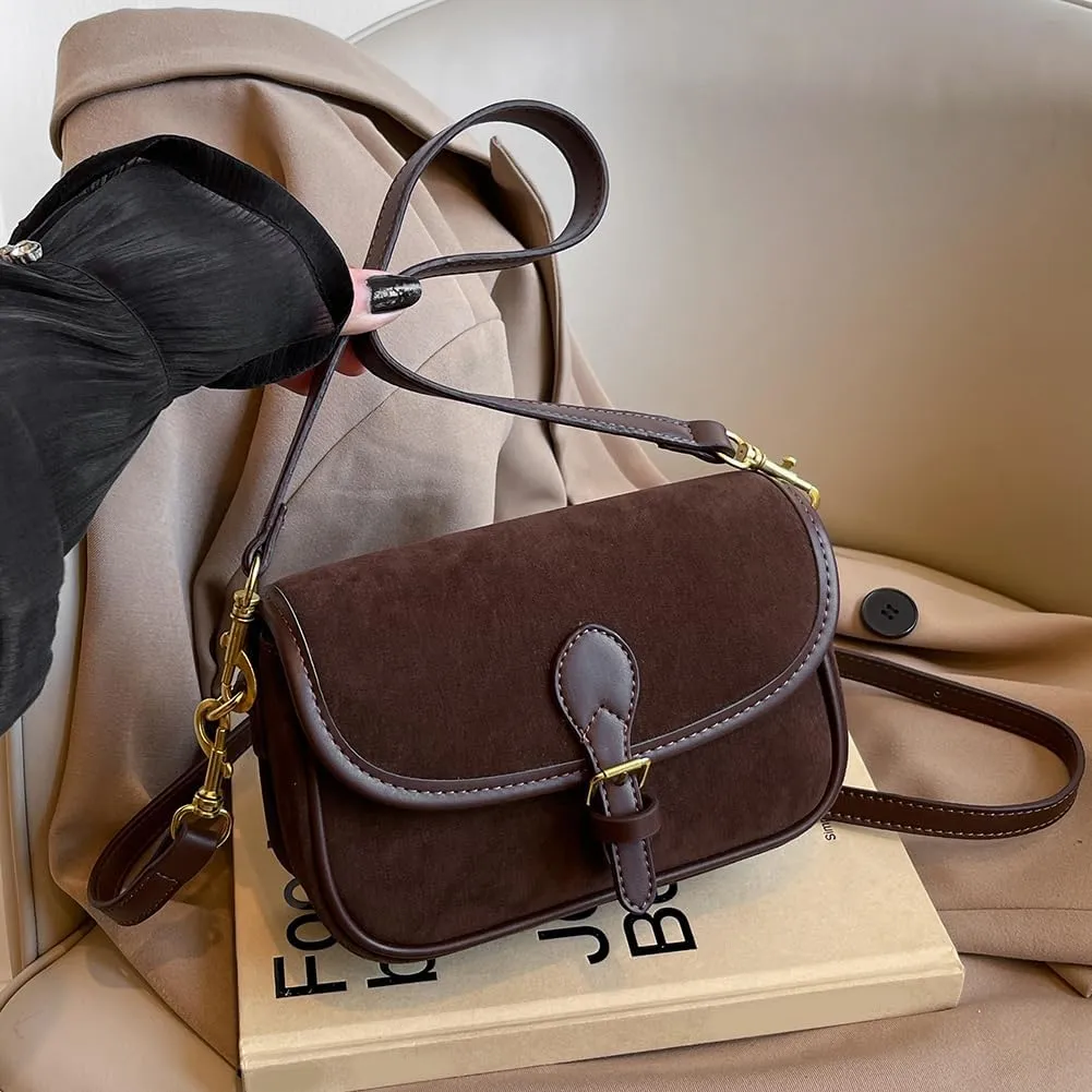 Small Crossbody Bag for Women Suede Bag Leather Suede Handbag Satchel Purse for Work Travel