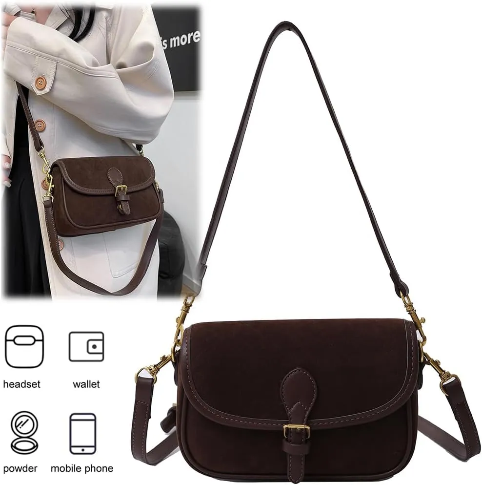 Small Crossbody Bag for Women Suede Bag Leather Suede Handbag Satchel Purse for Work Travel