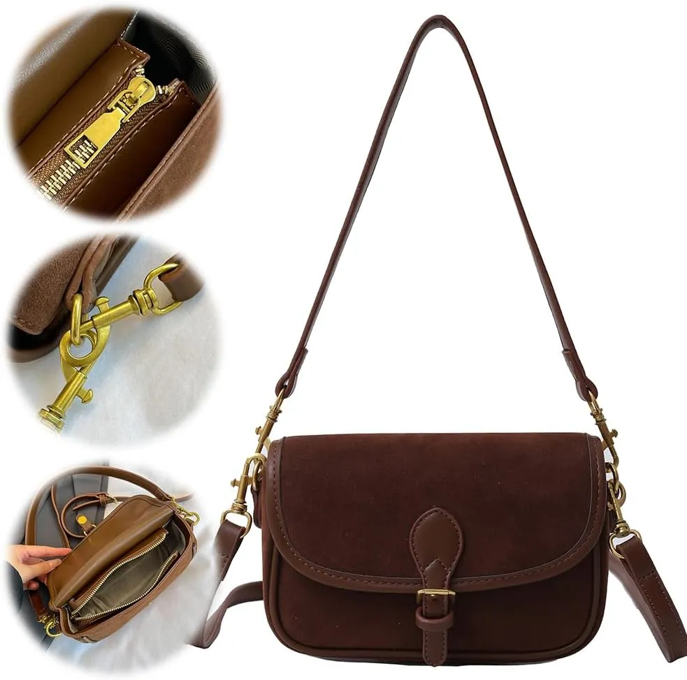 Small Crossbody Bag for Women Suede Bag Leather Suede Handbag Satchel Purse for Work Travel