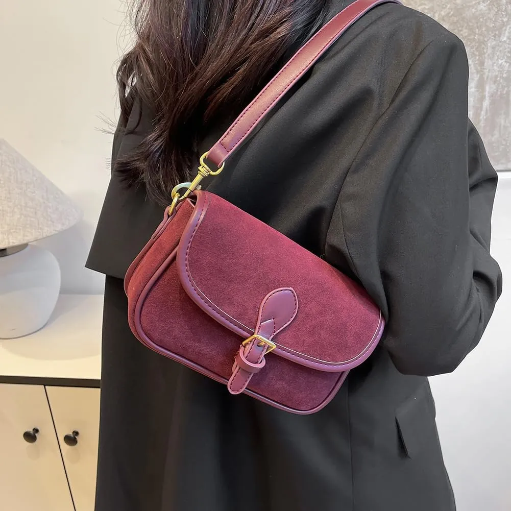 Small Crossbody Bag for Women Suede Bag Leather Suede Handbag Satchel Purse for Work Travel