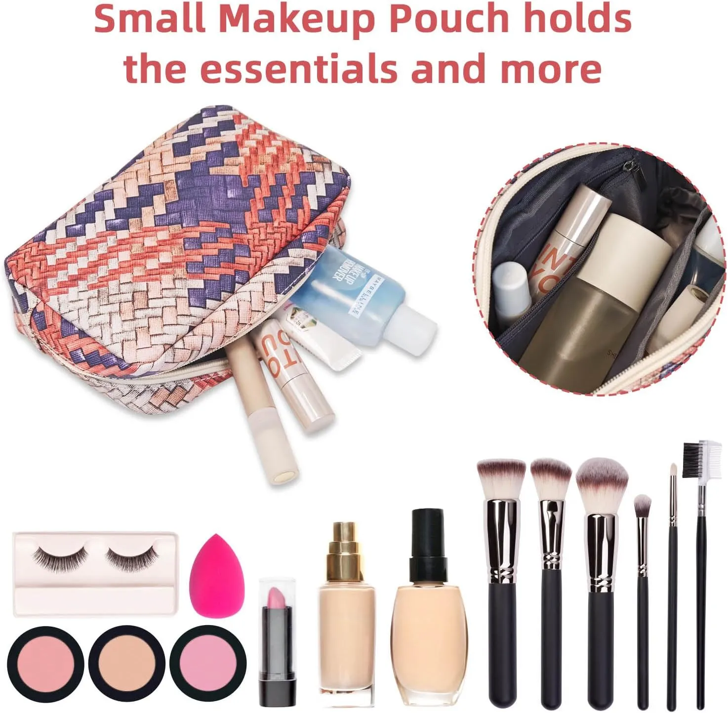 Small Makeup Bag for Purse, Mini Cosmetic Bag for Wemon, Purse Organizer Pouches for Travel