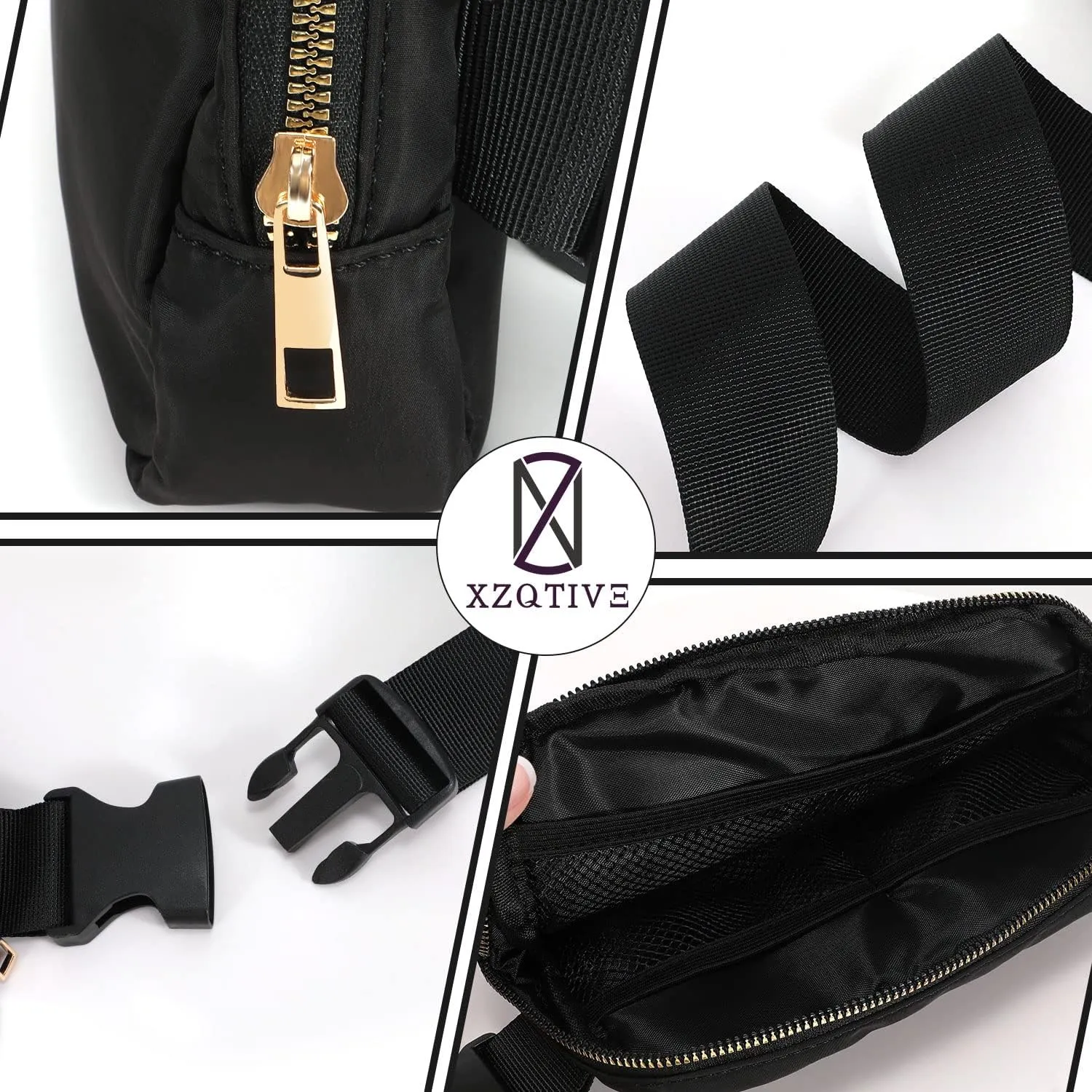 Small Nylon Belt Bag for Women Men Fanny Pack Crossbody Adjustable Strap Sling Chest Bag Bum Hip Waist Bag,black