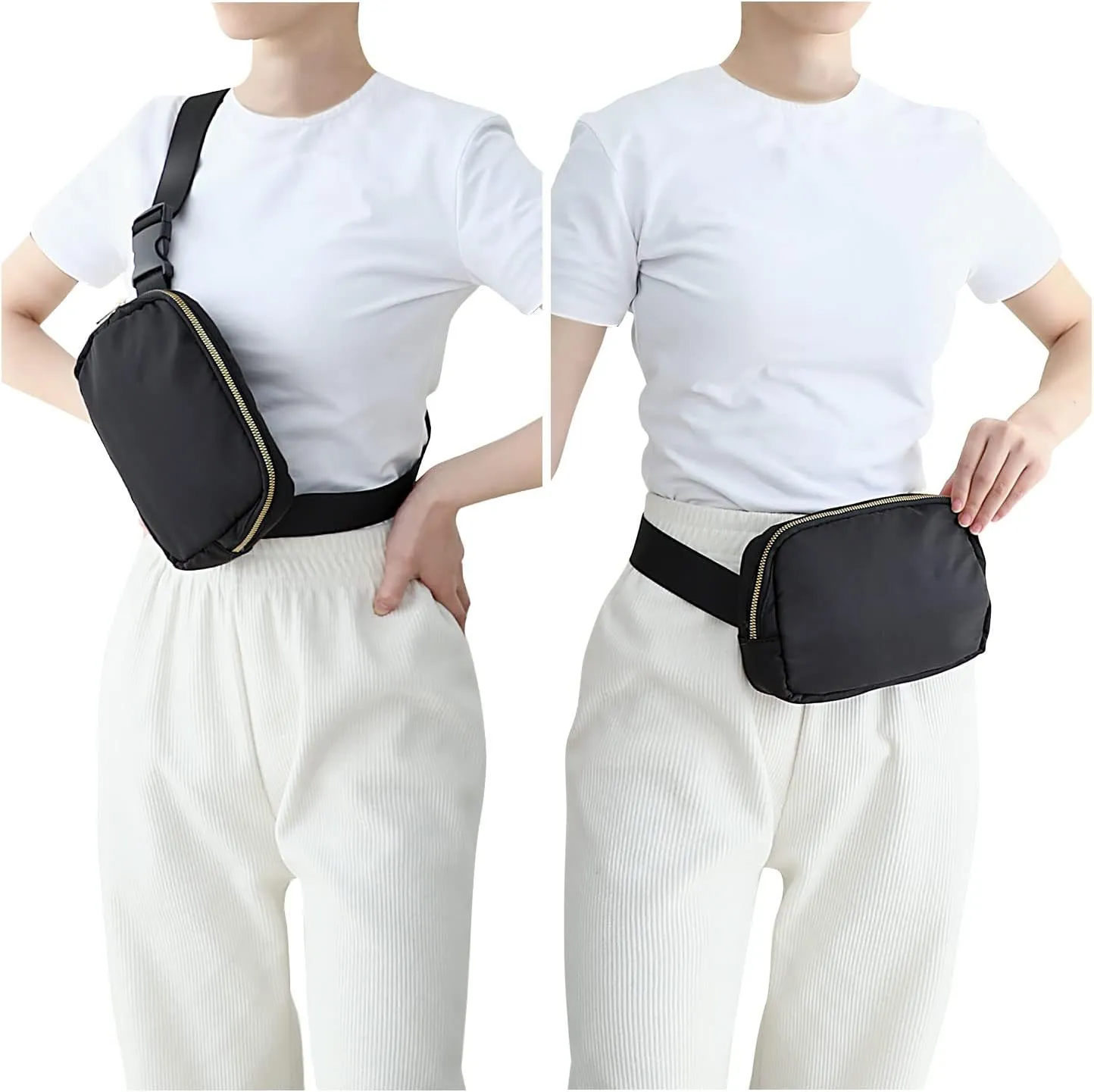Small Nylon Belt Bag for Women Men Fanny Pack Crossbody Adjustable Strap Sling Chest Bag Bum Hip Waist Bag,black