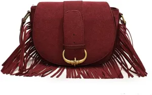 Small Suede Purse Vintage Fringe Saddle Bag for Women Suede Crossbody Purse Trendy Shoulder Bag for Fall 2024