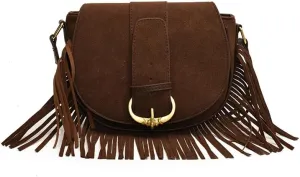 Small Suede Purse Vintage Fringe Saddle Bag for Women Suede Crossbody Purse Trendy Shoulder Bag for Fall 2024