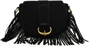 Small Suede Purse Vintage Fringe Saddle Bag for Women Suede Crossbody Purse Trendy Shoulder Bag for Fall 2024