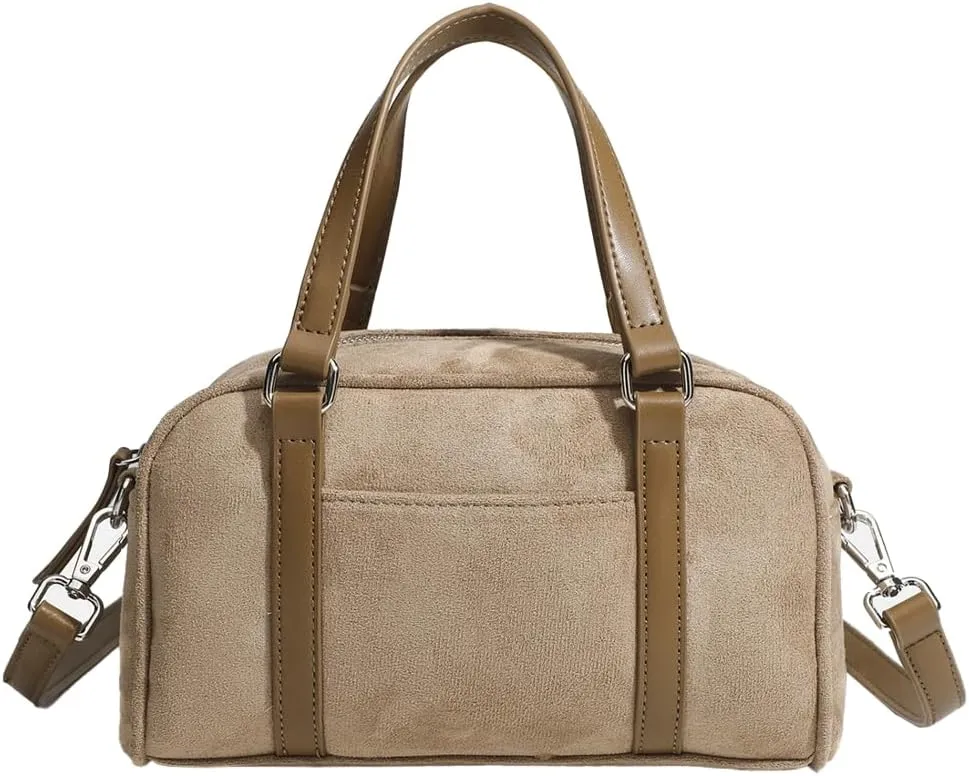 Small Suede Tote Bag for Women Faux Leather Shoulder Crossbody Purse Vintage Top Handle Satchels Working Handbag