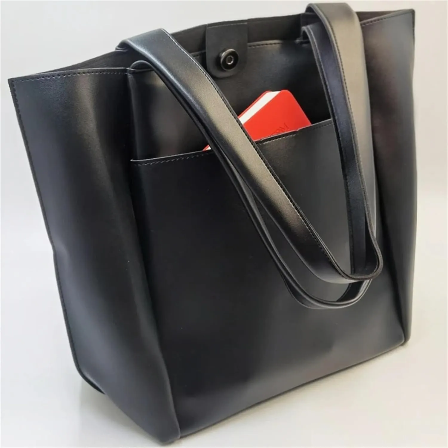 Soft Leather Woman Casual Tote Shopper Solid Color Handbags Large Capacity Single Shoulder Bag with Outer Pocket