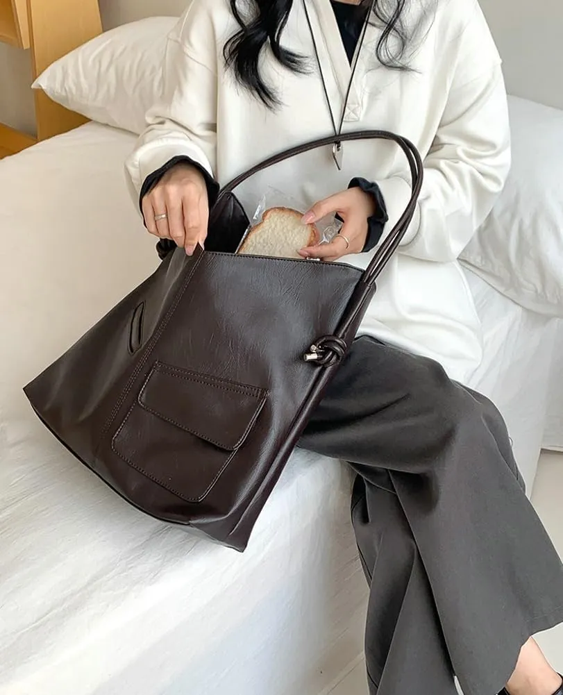 Soft Vegan Leather Shoulder Bags for Women Large Casual Tote Purse Working Shopping Handbag Underarm Satchels