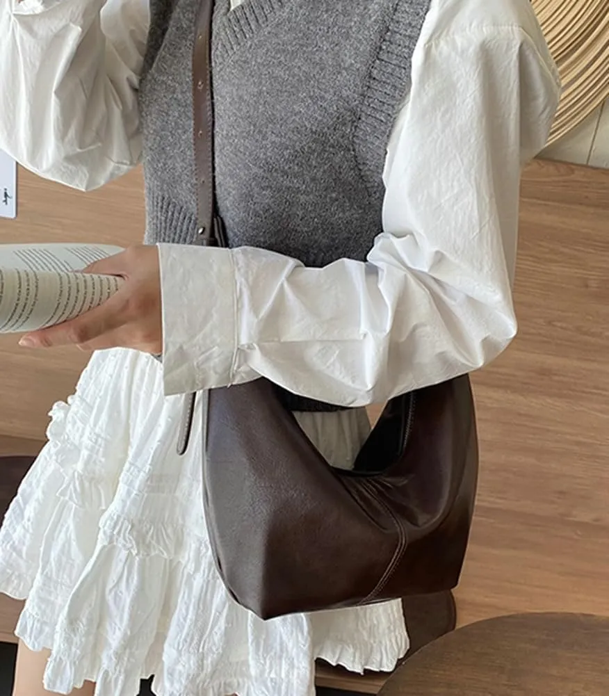 Soft Vegan Leather Shoulder Crossbody Bag for Women Small Dumpling Tote Purses Ladies Vintage Handbags Satchels
