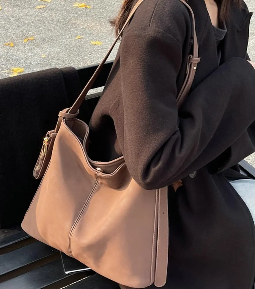 Soft Vegan Leather Shoulder Crossbody Bags for Women Large Bucket Tote Purse Suede Handbags Working Satchels