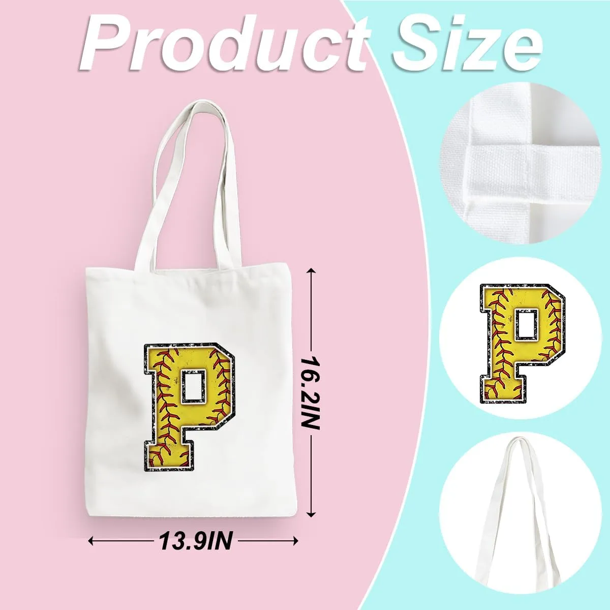 Softball Gifts Initial Tote Bag Reusable Grocery Bags Personalized Beach Bag Wedding Monogrammed Gifts for Women