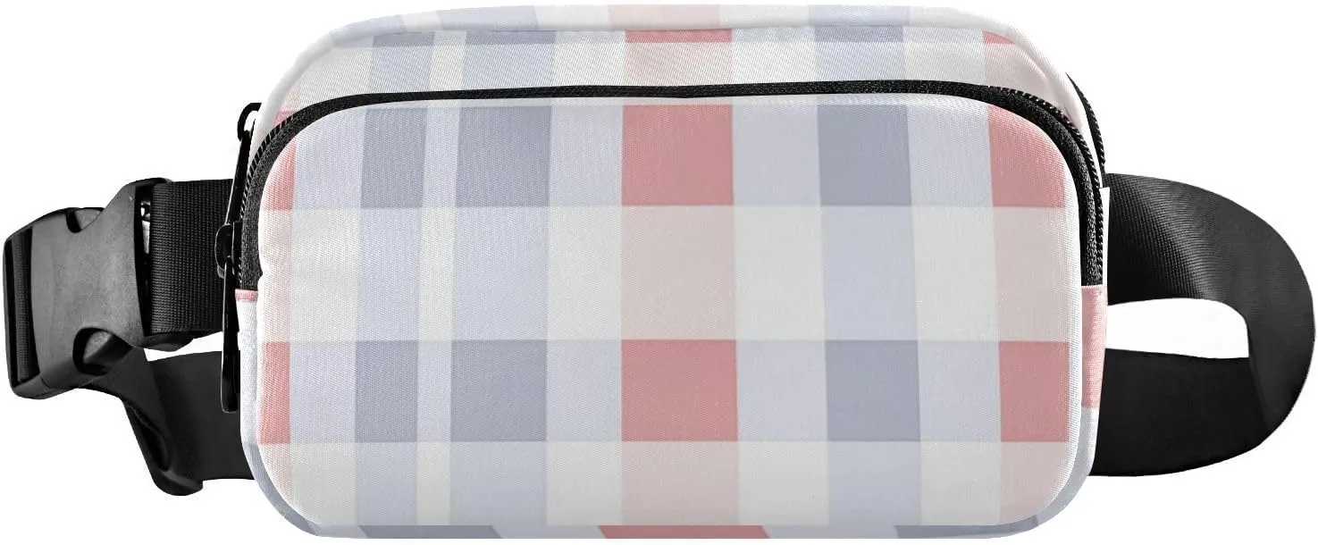 Squares White Orange Fashionable Crossbody Bag Waist Packs for Men Women Small Bum Bag Belt with Adjustable Strap for Travel Shopping Running