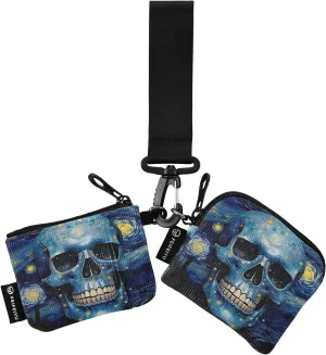 Starry Night Skull Zip Around Wristlet Wallet for Women Portable Detachable Dual Pocket Keychain Wallet Wrist Wallet