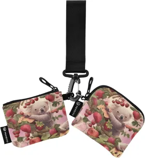 Strawberry Koala Zip Around Wristlet Wallet for Women Portable Detachable Dual Pocket Keychain Wallet Wrist Wallet