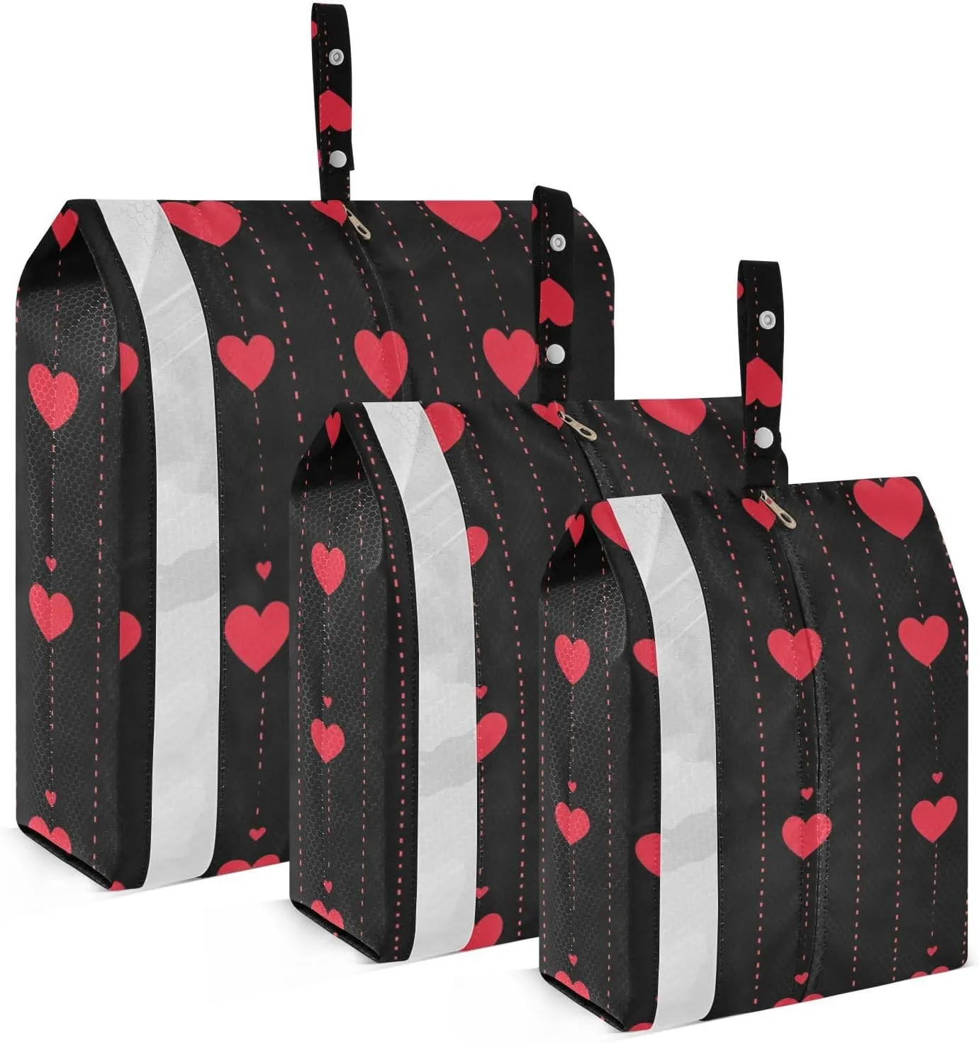 stripe simple line art heart Valentine's Day3 Set Travel Packing Cubes For Suitcases Collapsible Closet Storage Bag Compression Bags Suitcase Organizers