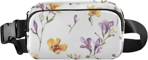Stylish Fanny Pack Waist Bag Women Men Rustic Spring Chic Flowers Butterflies White Multipurpose Crossbody Shoulder Bag with Adjustable Strap for Travel Running Hiking