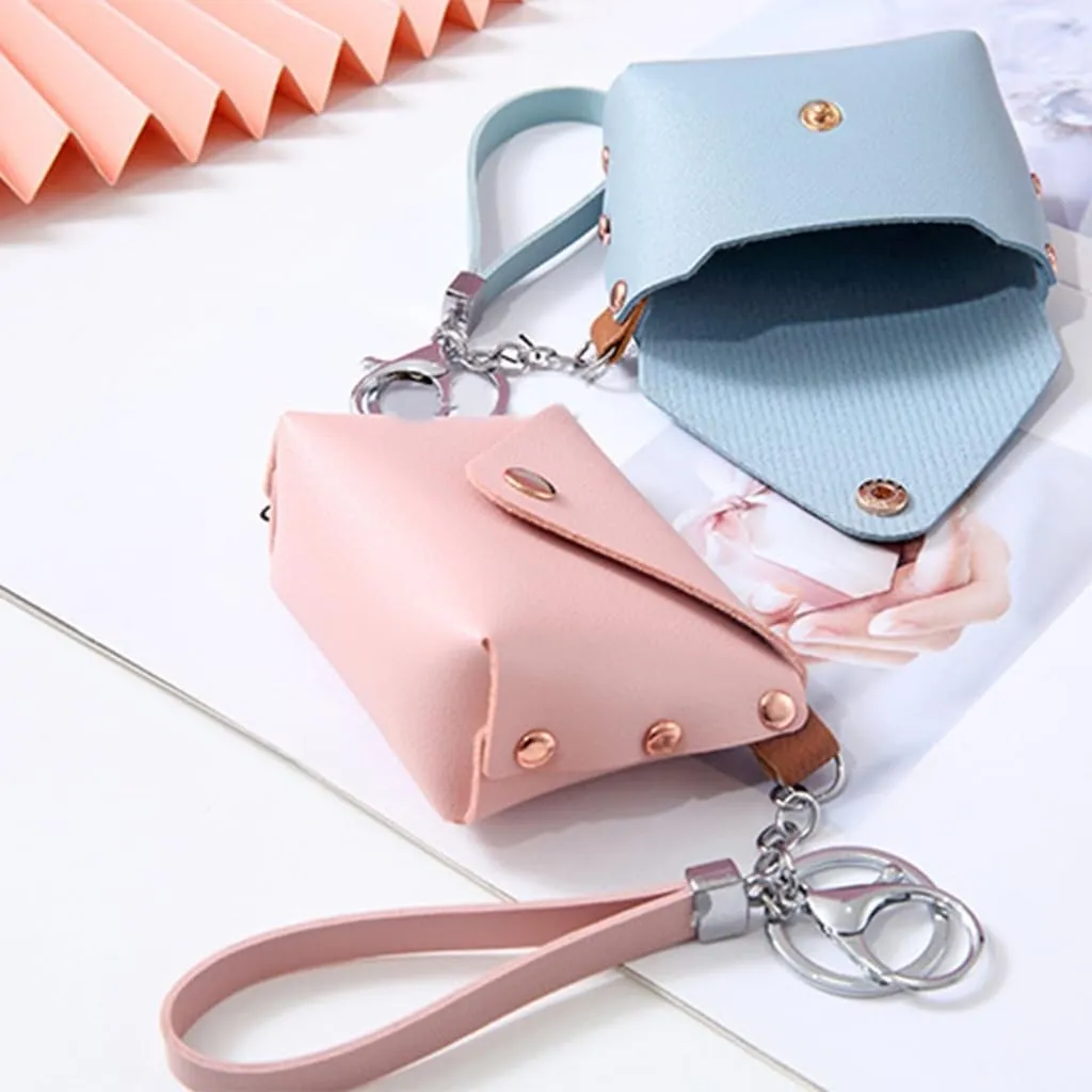 Stylish Leather Change Purse for Women and Girls Wristlet Card Holder Small Wallet Fashionable Keychain Pouches