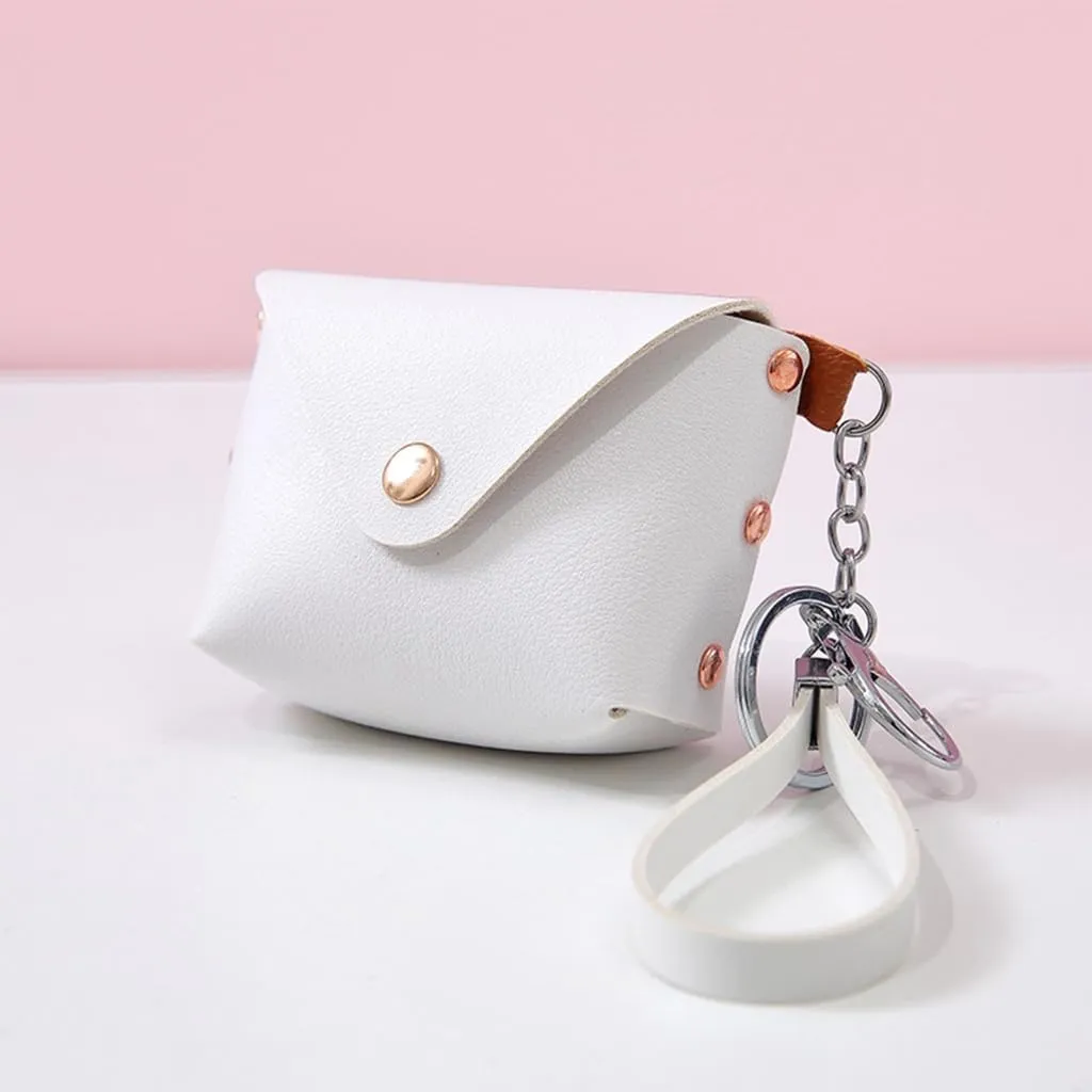 Stylish Leather Change Purse for Women and Girls Wristlet Card Holder Small Wallet Fashionable Keychain Pouches