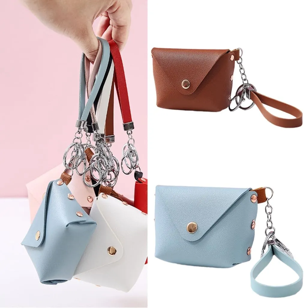 Stylish Leather Change Purse for Women and Girls Wristlet Card Holder Small Wallet Fashionable Keychain Pouches