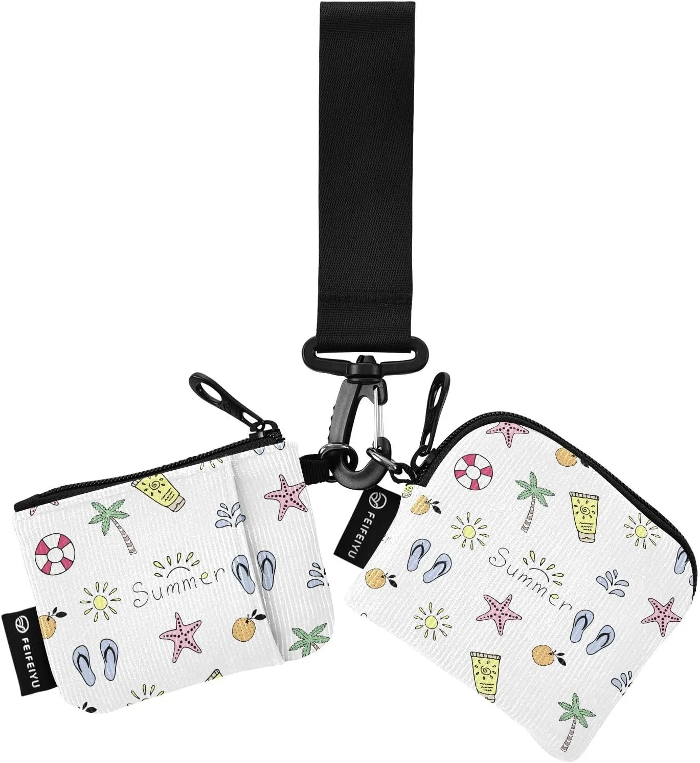 Summer Elements Small Wallet for Women Portable Wristlet Keychain Coin Purse with 2 Zipper Pouches