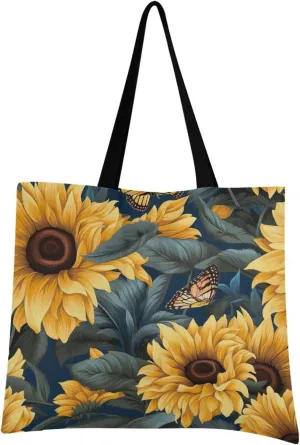 Sunflower Butterfly Tote Bag for Women Girl Canvas Shoulder Handbags Reusable Grocery Bags Large Purse with Inner Pocket 214a5254