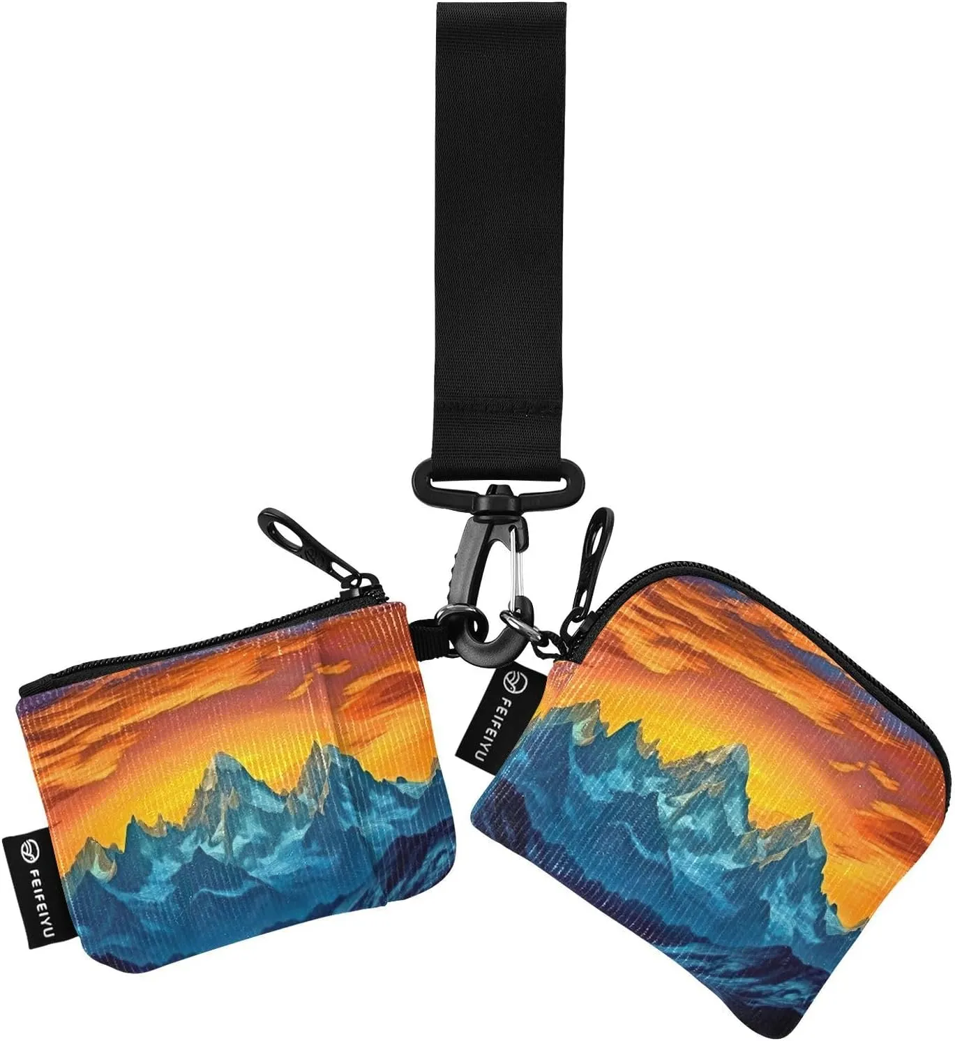 Sunset Mountain Zip Around Wristlet Wallet for Women Portable Detachable Dual Pocket Keychain Wallet Wrist Wallet