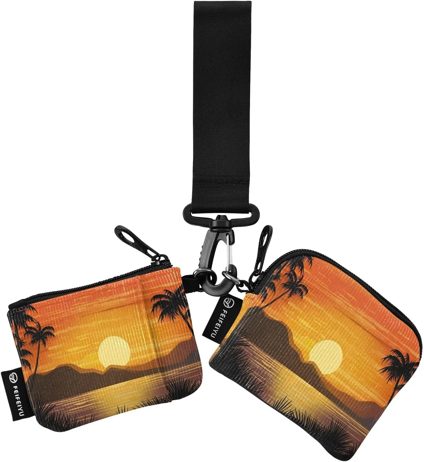 Sunset Tree Zip Around Wristlet Wallet for Women Portable Detachable Dual Pocket Keychain Wallet Wrist Wallet