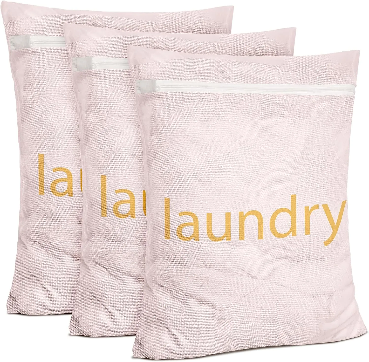 Sylfairy Mesh Laundry Bag for Delicates, Underwear and Lingerie, Travel Storage Organize Bag, Makeup Organizer Bag, 3pcs Medium, Pink, Zipper Closure