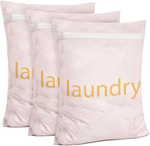 Sylfairy Mesh Laundry Bag for Delicates, Underwear and Lingerie, Travel Storage Organize Bag, Makeup Organizer Bag, 3pcs Medium, Pink, Zipper Closure