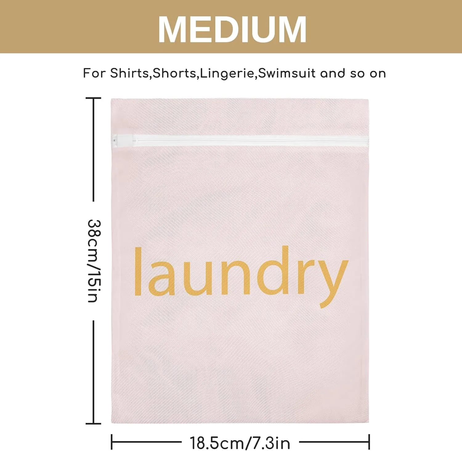 Sylfairy Mesh Laundry Bag for Delicates, Underwear and Lingerie, Travel Storage Organize Bag, Makeup Organizer Bag, 3pcs Medium, Pink, Zipper Closure