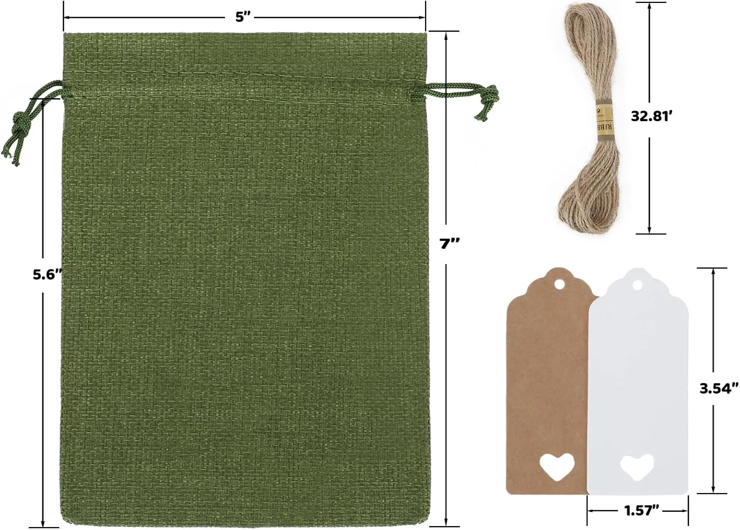Tapleap Burlap Gift Bags with Drawstring, 5x7 Favor Sacks (Lot of 30) for Wrapping Kids Class Father's Day, Birthday, Wedding, Party or DIY(Green)