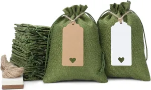 Tapleap Burlap Gift Bags with Drawstring, 5x7 Favor Sacks (Lot of 30) for Wrapping Kids Class Father's Day, Birthday, Wedding, Party or DIY(Green)