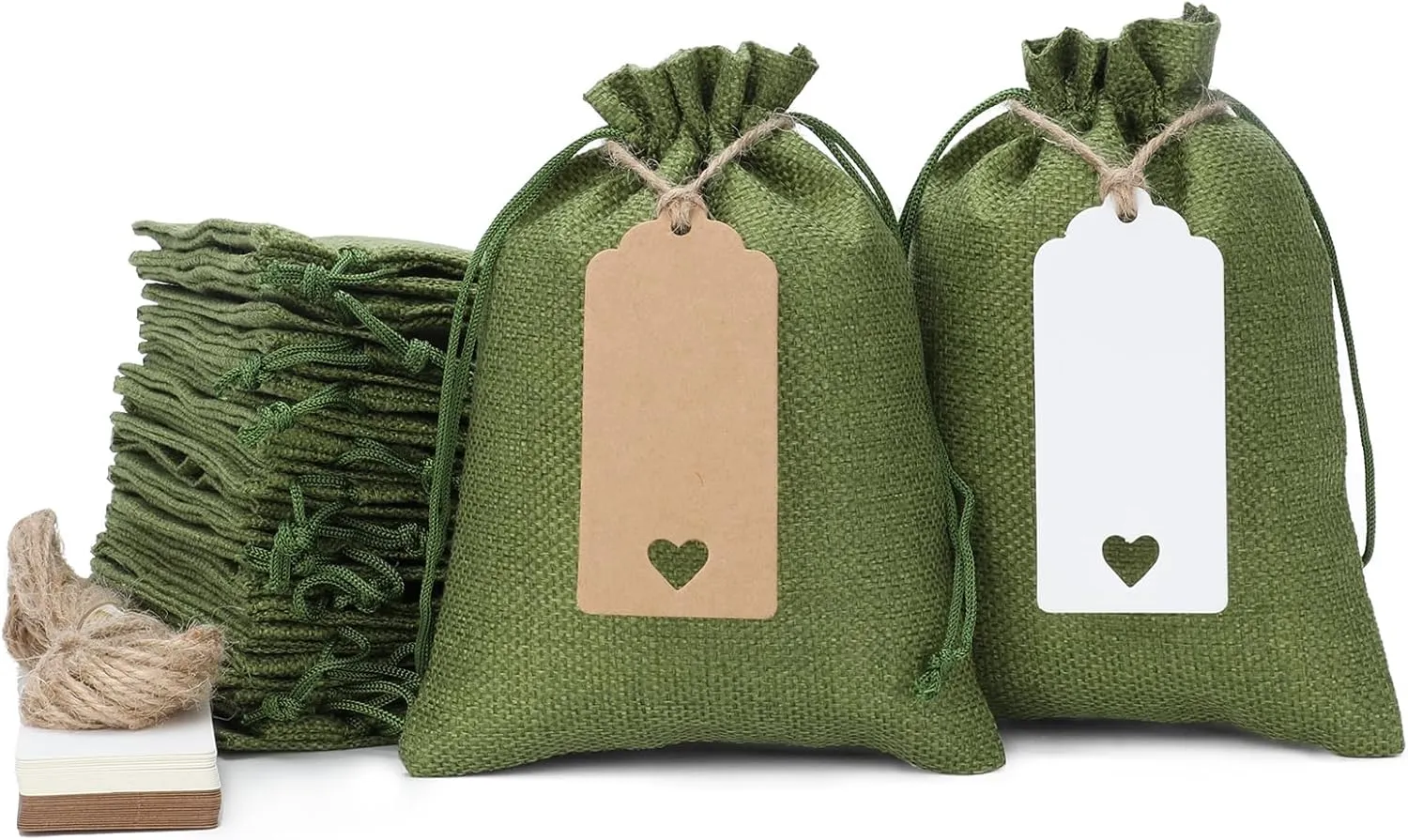Tapleap Burlap Gift Bags with Drawstring, 5x7 Favor Sacks (Lot of 30) for Wrapping Kids Class Father's Day, Birthday, Wedding, Party or DIY(Green)