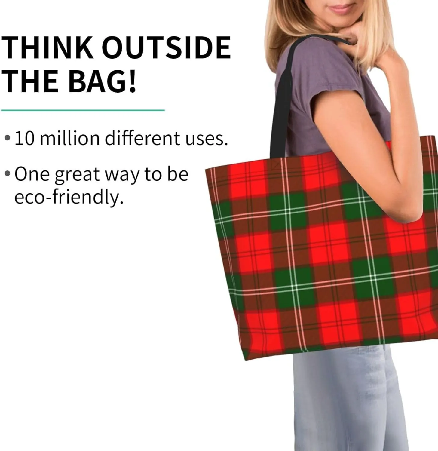 Tartan Tote Bag For Women Weekender Travel Bag Reusable Grocery Bags Large Totes Handbags