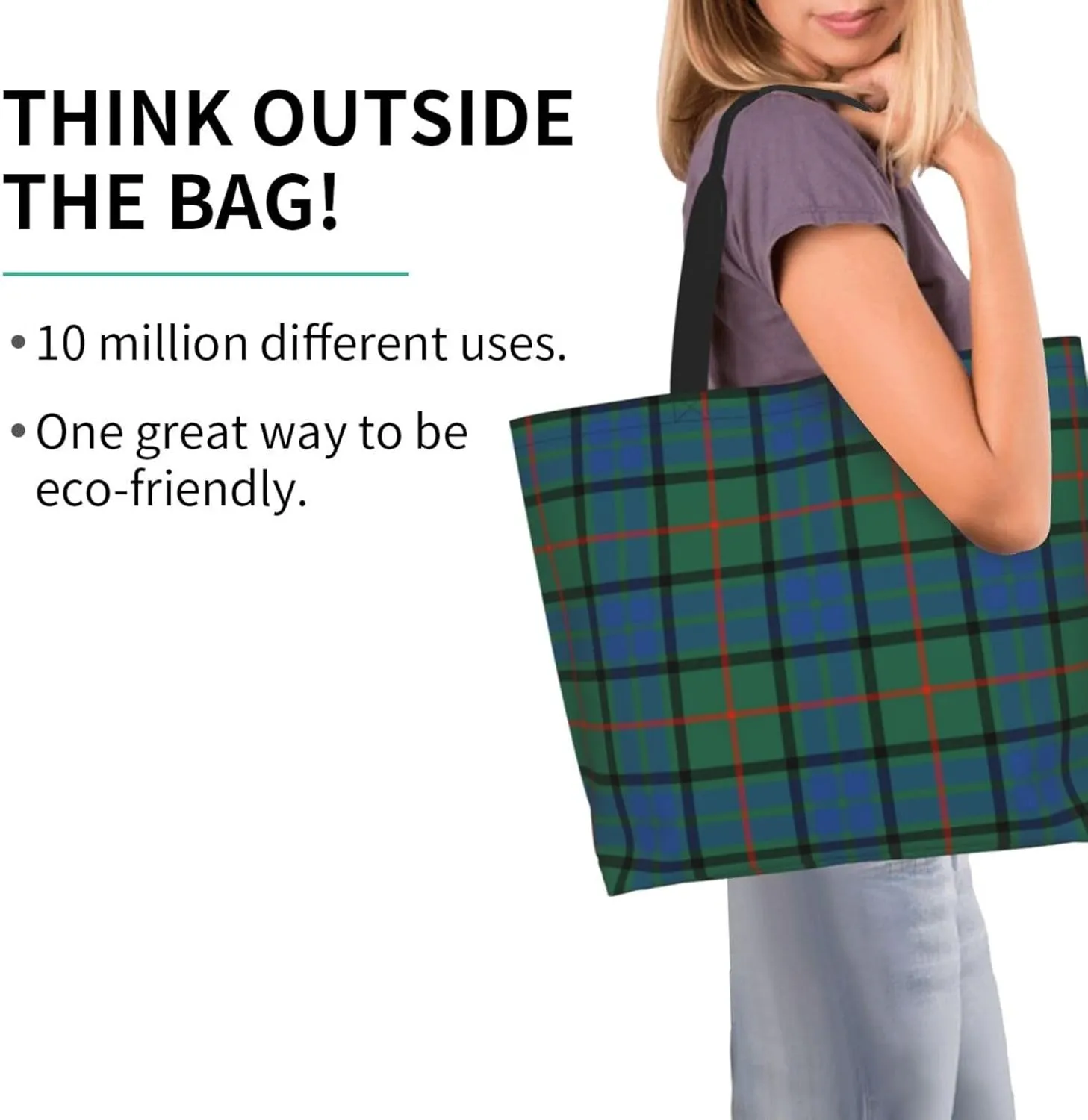Tartan Tote Bag For Women Weekender Travel Bag Reusable Grocery Bags Large Totes Handbags