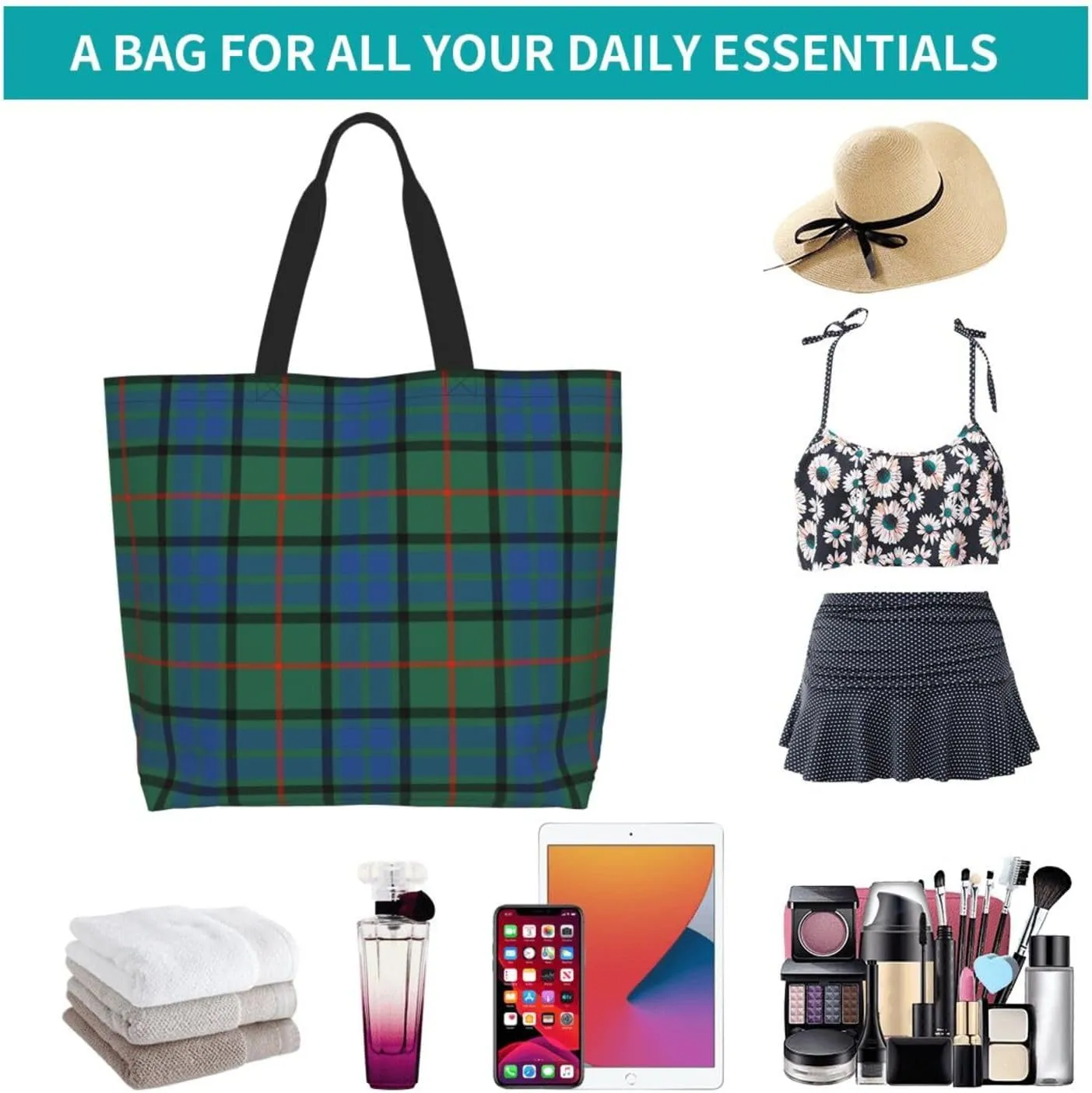 Tartan Tote Bag For Women Weekender Travel Bag Reusable Grocery Bags Large Totes Handbags